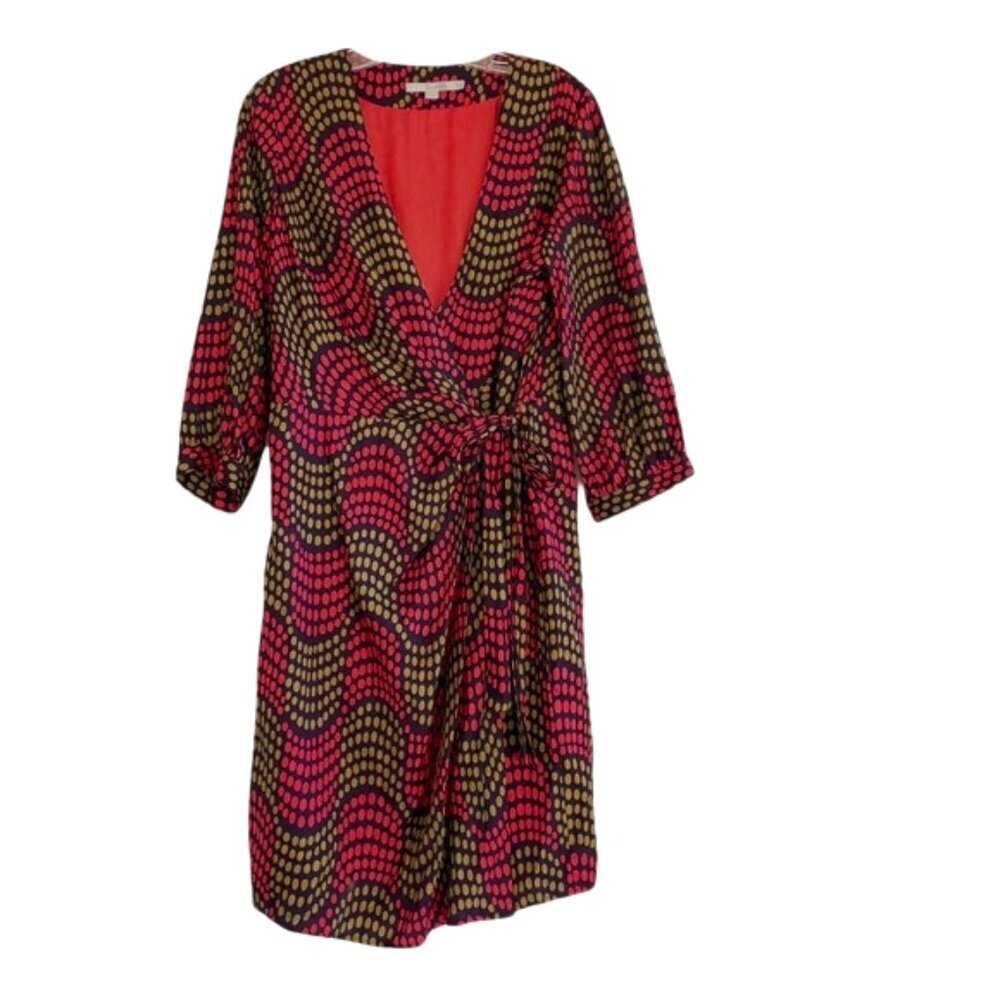 Boden Silk Blend Polka Dot 3/4 Sleeve Wrap Tie Dress Women's Size 14R